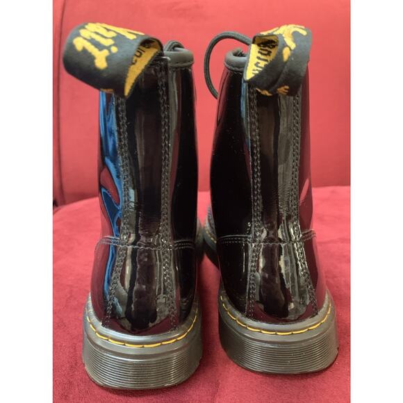 Doc Dr. Martens Womens Size 8 Airwair Combat Shiny Black Leather Boots ZAVALA - Picture 3 of 9